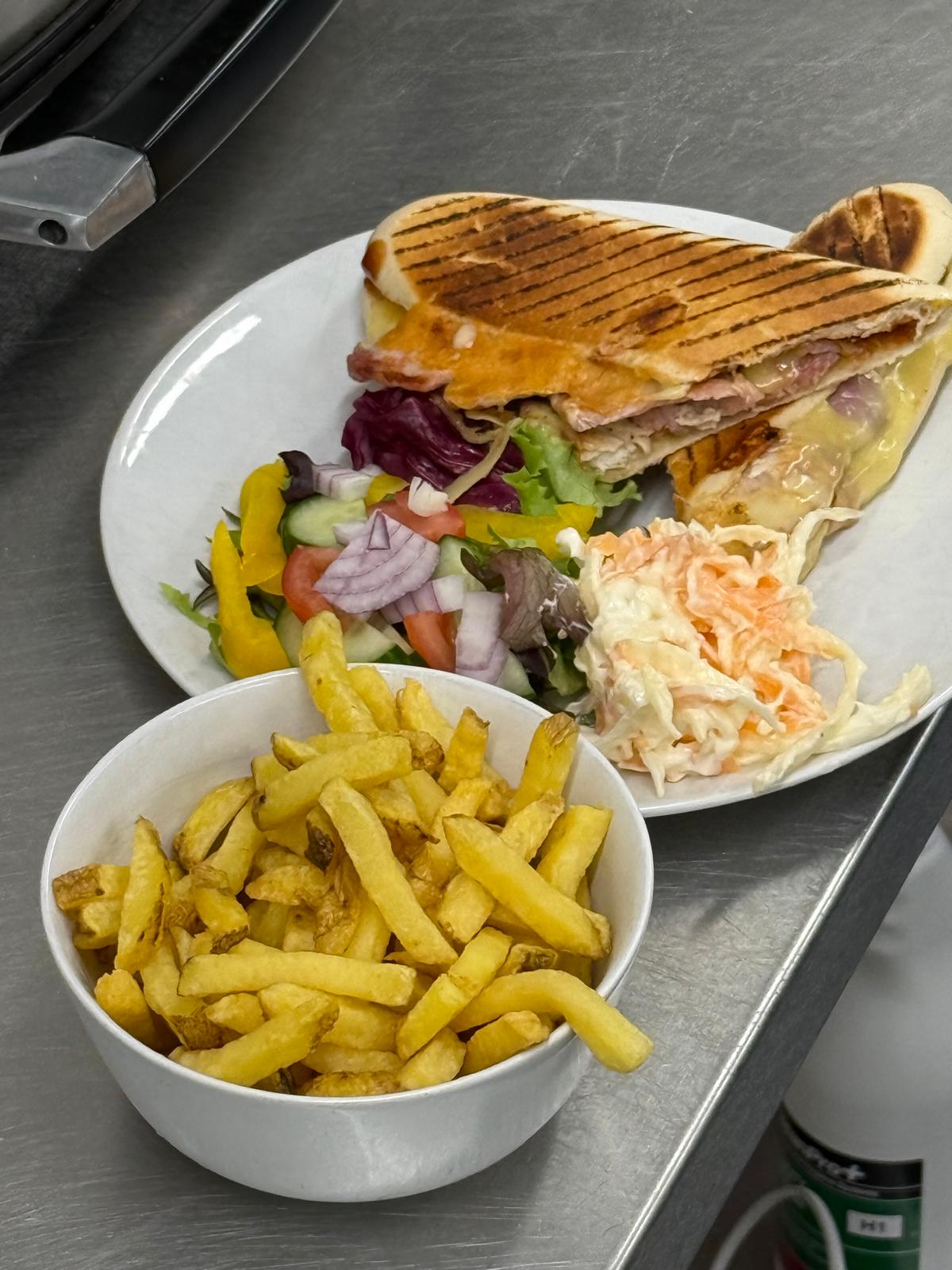 Panini with chips and salad at The Green Playhouse cafe