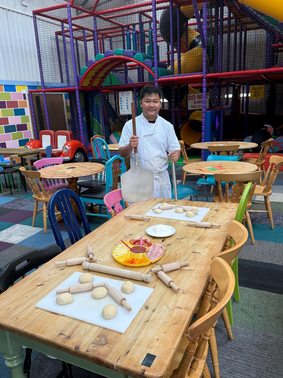 Pizza making activity at The Green Playhouse